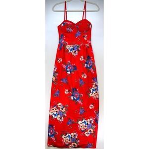 Band of Gypsys Red Floral Bustier Maxi Dress Sz L Romantic Garden Party Vacation
